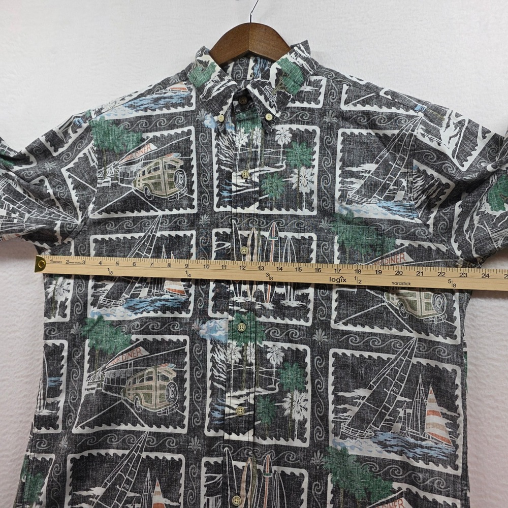 Reyn Spooner Mens L Black Reverse Print Stamp Surf Sailboat Button Down Shirt - Picture 6 of 8